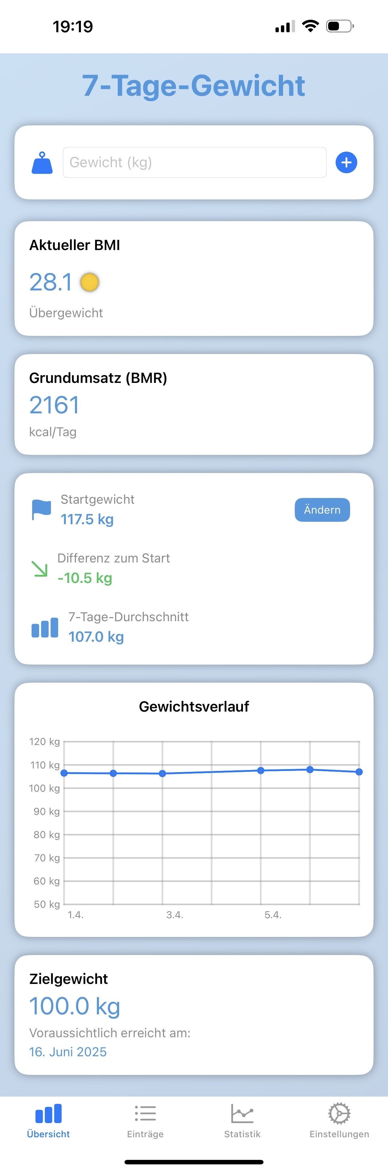 7DayGewicht App Preview