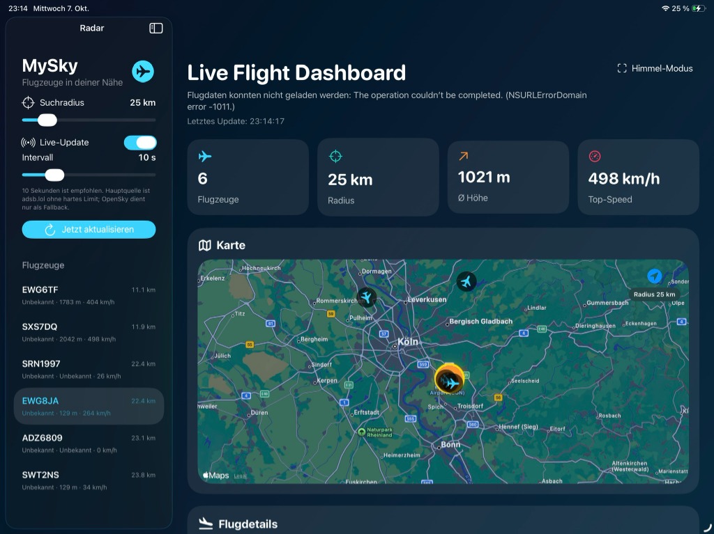 MySky Live Flight Dashboard