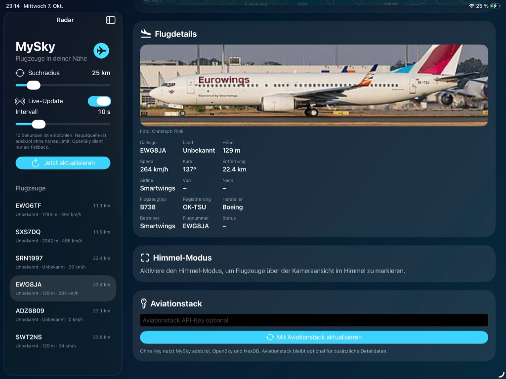 MySky Flugdetails