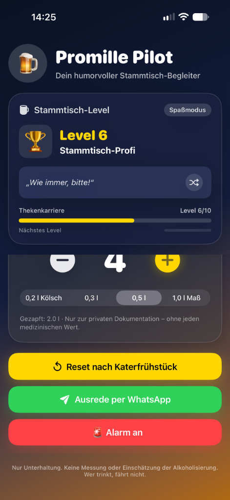 Promille Pilot App - Stammtisch-Level
